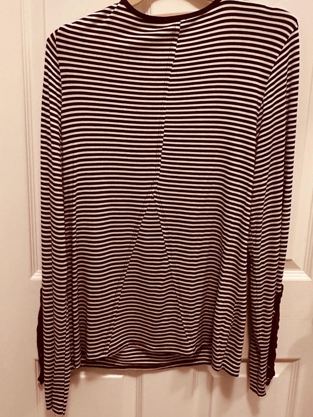 BKE burgundy and white Striped Lace-Up Long Sleeve Top
